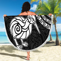 New Zealand Beach Blanket Stylized Kiwi Bird Tattoo Mix Koru Circle and Maori Ethnic Vibe LT03 - Polynesian Pride