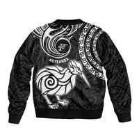 New Zealand Sleeve Zip Bomber Jacket Stylized Kiwi Bird Tattoo Mix Koru Circle and Maori Ethnic Vibe LT03 - Polynesian Pride