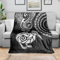 Personalised New Zealand Blanket Stylized Kiwi Bird Tattoo Mix Koru Circle and Maori Ethnic Vibe LT03 - Polynesian Pride