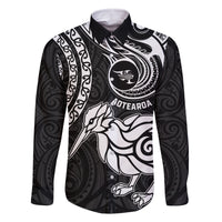 Personalised New Zealand Family Matching Long Sleeve Bodycon Dress and Hawaiian Shirt Stylized Kiwi Bird Tattoo Mix Koru Circle and Maori Ethnic Vibe LT03 Dad's Shirt - Long Sleeve Black - Polynesian Pride