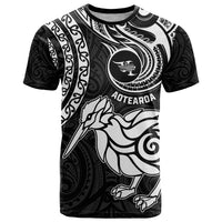 Personalised New Zealand T Shirt Stylized Kiwi Bird Tattoo Mix Koru Circle and Maori Ethnic Vibe LT03 Black - Polynesian Pride