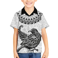 Custom New Zealand Family Matching Short Sleeve Bodycon Dress and Hawaiian Shirt Tui Bird and Koru Circle Mix Silver Fern Pattern LT03 Son's Shirt White - Polynesian Pride