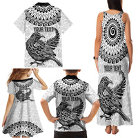 Custom New Zealand Family Matching Tank Maxi Dress and Hawaiian Shirt Tui Bird and Koru Circle Mix Silver Fern Pattern LT03 - Polynesian Pride