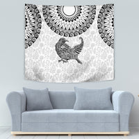 Custom New Zealand Tapestry Tui Bird and Koru Circle Mix Silver Fern Pattern LT03 - Polynesian Pride