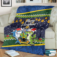 Funny Crocodile and Shark Solomon Islands Christmas Blanket with National Seal Melanesian Pattern