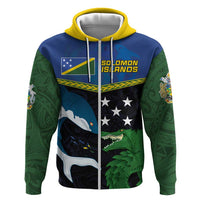 Custom Solomon Islands Rugby Zip Hoodie Arty Shark and Crocodile Solomon Islands National Emblems