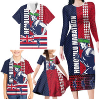 Honolulu Running 2024 Family Matching Long Sleeve Bodycon Dress and Hawaiian Shirt Marathon Competition Hula Runner and Kakau Art Tattoo LT03 - Polynesian Pride