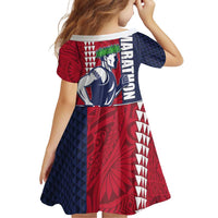 Honolulu Running 2024 Family Matching Off Shoulder Short Dress and Hawaiian Shirt Marathon Competition Hula Runner and Kakau Art Tattoo