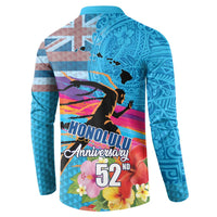 Honolulu Anniversary 52nd Running Button Sweatshirt Marathon Competition Kakau Pattern Blue Color