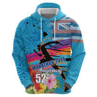 Honolulu Anniversary 52nd Running Hoodie Marathon Competition Kakau Pattern Blue Color