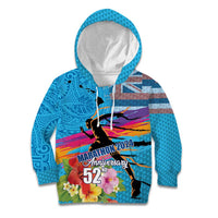 Honolulu Anniversary 52nd Running Kid Hoodie Marathon Competition Kakau Pattern Blue Color