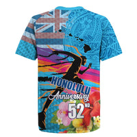 Honolulu Anniversary 52nd Running Rugby Jersey Marathon Competition Kakau Pattern Blue Color