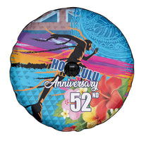 Honolulu Anniversary 52nd Running Spare Tire Cover Marathon Competition Kakau Pattern Blue Color