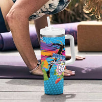 Honolulu Anniversary 52nd Running Tumbler With Handle Marathon Competition Kakau Pattern Blue Color