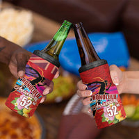 Honolulu Anniversary 52nd Running 4 in 1 Can Cooler Tumbler Marathon Competition Kakau Pattern Red Color