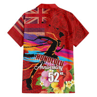 Honolulu Anniversary 52nd Running Family Matching Long Sleeve Bodycon Dress and Hawaiian Shirt Marathon Competition Kakau Pattern Red Color LT03 - Polynesian Pride
