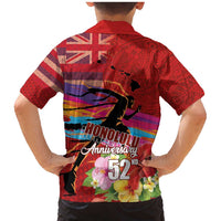 Honolulu Anniversary 52nd Running Family Matching Mermaid Dress and Hawaiian Shirt Marathon Competition Kakau Pattern Red Color