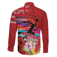 Honolulu Anniversary 52nd Running Family Matching Mermaid Dress and Hawaiian Shirt Marathon Competition Kakau Pattern Red Color