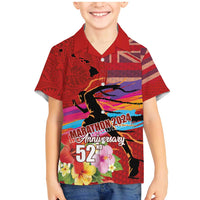 Honolulu Anniversary 52nd Running Family Matching Mermaid Dress and Hawaiian Shirt Marathon Competition Kakau Pattern Red Color