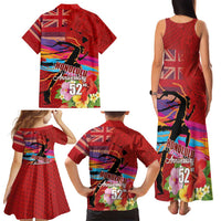 Honolulu Anniversary 52nd Running Family Matching Tank Maxi Dress and Hawaiian Shirt Marathon Competition Kakau Pattern Red Color