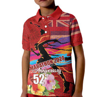 Honolulu Anniversary 52nd Running Kid Polo Shirt Marathon Competition Kakau Pattern Red Color