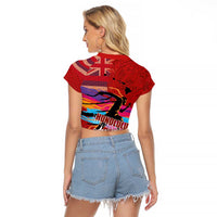 Honolulu Anniversary 52nd Running Raglan Cropped T Shirt Marathon Competition Kakau Pattern Red Color