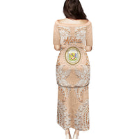 Hawaii Tropical Flowers with Kakau Tribal Family Matching Puletasi Dress and Hawaiian Shirt Peach Fuzz Color LT03 - Polynesian Pride