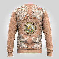 Hawaii Tropical Flowers with Kakau Tribal Ugly Christmas Sweater Peach Fuzz Color LT03 - Polynesian Pride