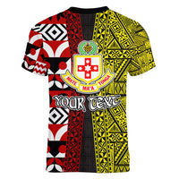 Tonga Kolisi Tonga Women V Neck T Shirt Ngatu and Geometric Pattern LT03 - Polynesian Pride