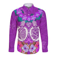 Polynesian Valentine Day Long Sleeve Button Shirt Love Couple Turtle Maori Hibiscus Purple LT03 Unisex Purple - Polynesian Pride