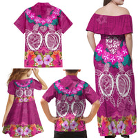 Polynesian Valentine Day Family Matching Off Shoulder Maxi Dress and Hawaiian Shirt Love Couple Turtle Maori Hibiscus Pink LT03 - Polynesian Pride