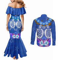 Polynesian Valentine Day Couples Matching Mermaid Dress and Long Sleeve Button Shirt Love Couple Turtle Maori Hibiscus Blue LT03 - Polynesian Pride