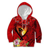 Hawaii Valentine Day Kid Hoodie Couple on Beach mix Hibiscus and Polynesian Tattoo LT03 Hoodie Red - Polynesian Pride