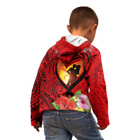 Hawaii Valentine Day Kid Hoodie Couple on Beach mix Hibiscus and Polynesian Tattoo LT03 - Polynesian Pride