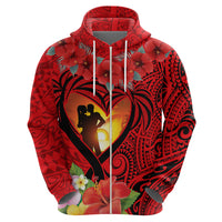Hawaii Valentine Day Zip Hoodie Couple on Beach mix Hibiscus and Polynesian Tattoo LT03 - Polynesian Pride