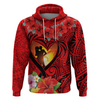 Hawaii Valentine Day Zip Hoodie Couple on Beach mix Hibiscus and Polynesian Tattoo LT03 Pullover Hoodie Red - Polynesian Pride