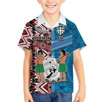 Personalised Aotearoa and Fiji Together Family Matching Off Shoulder Maxi Dress and Hawaiian Shirt Melanesian Warrior and Koru - Taniko with Hibiscus Tapa Pattern
