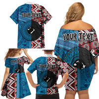 Personalised Aotearoa and Fiji Together Family Matching Off Shoulder Short Dress and Hawaiian Shirt Melanesian Warrior and Koru - Taniko with Hibiscus Tapa Pattern