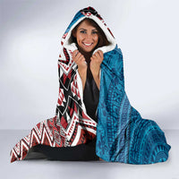 Personalised Aotearoa and Fiji Together Hooded Blanket Melanesian Warrior and Koru - Taniko with Hibiscus Tapa Pattern