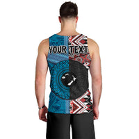 Personalised Aotearoa and Fiji Together Men Tank Top Melanesian Warrior and Koru - Taniko with Hibiscus Tapa Pattern