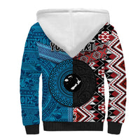 Personalised Aotearoa and Fiji Together Sherpa Hoodie Melanesian Warrior and Koru - Taniko with Hibiscus Tapa Pattern