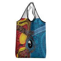 Personalised Australia and Fiji Together Grocery Bag Tribal Palm Tree with Tapa and Aboriginal Animals Half Style