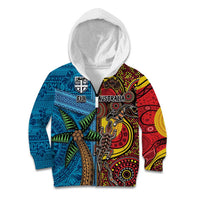 Personalised Australia and Fiji Together Kid Hoodie Tribal Palm Tree with Tapa and Aboriginal Animals Half Style