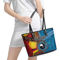 Personalised Australia and Fiji Together Leather Tote Bag Tribal Palm Tree with Tapa and Aboriginal Animals Half Style