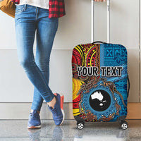 Personalised Australia and Fiji Together Luggage Cover Tribal Palm Tree with Tapa and Aboriginal Animals Half Style