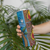 Personalised Australia and Fiji Together Skinny Tumbler Tribal Palm Tree with Tapa and Aboriginal Animals Half Style LT03 - Polynesian Pride
