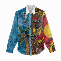 Personalised Australia and Fiji Together Women Casual Shirt Tribal Palm Tree with Tapa and Aboriginal Animals Half Style LT03 - Polynesian Pride