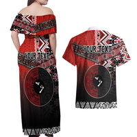 Personalised Aotearoa and Tonga Together Couples Matching Off Shoulder Maxi Dress and Hawaiian Shirt Manaia and Tongan Tribal Cross - Taniko and Ngatu Art Tattoo