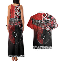 Personalised Aotearoa and Tonga Together Couples Matching Tank Maxi Dress and Hawaiian Shirt Manaia and Tongan Tribal Cross - Taniko and Ngatu Art Tattoo