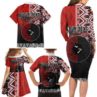 Personalised Aotearoa and Tonga Together Family Matching Long Sleeve Bodycon Dress and Hawaiian Shirt Manaia and Tongan Tribal Cross - Taniko and Ngatu Art Tattoo